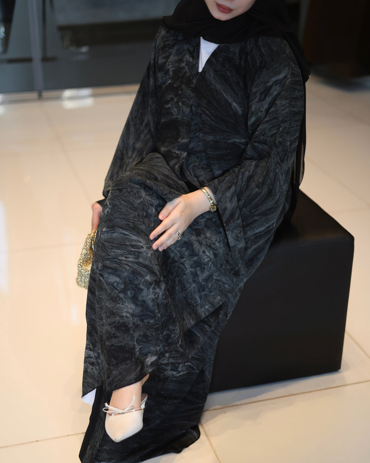 Marble Printed - Siyah Abaya
