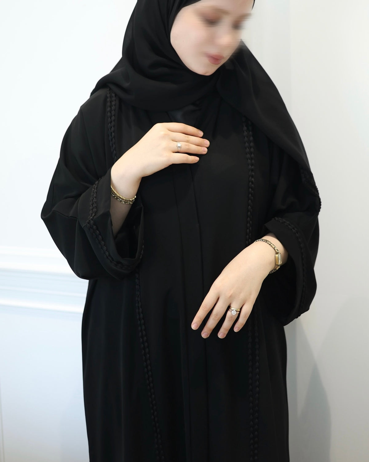 Siyah Örgü Detaylı Basic Abaya