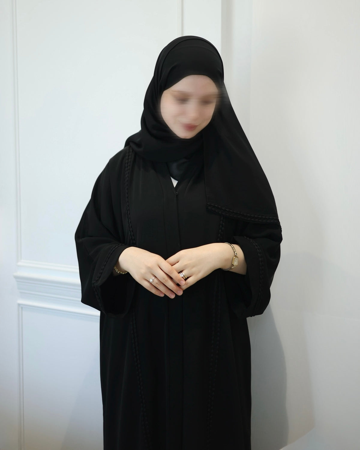 Siyah Örgü Detaylı Basic Abaya